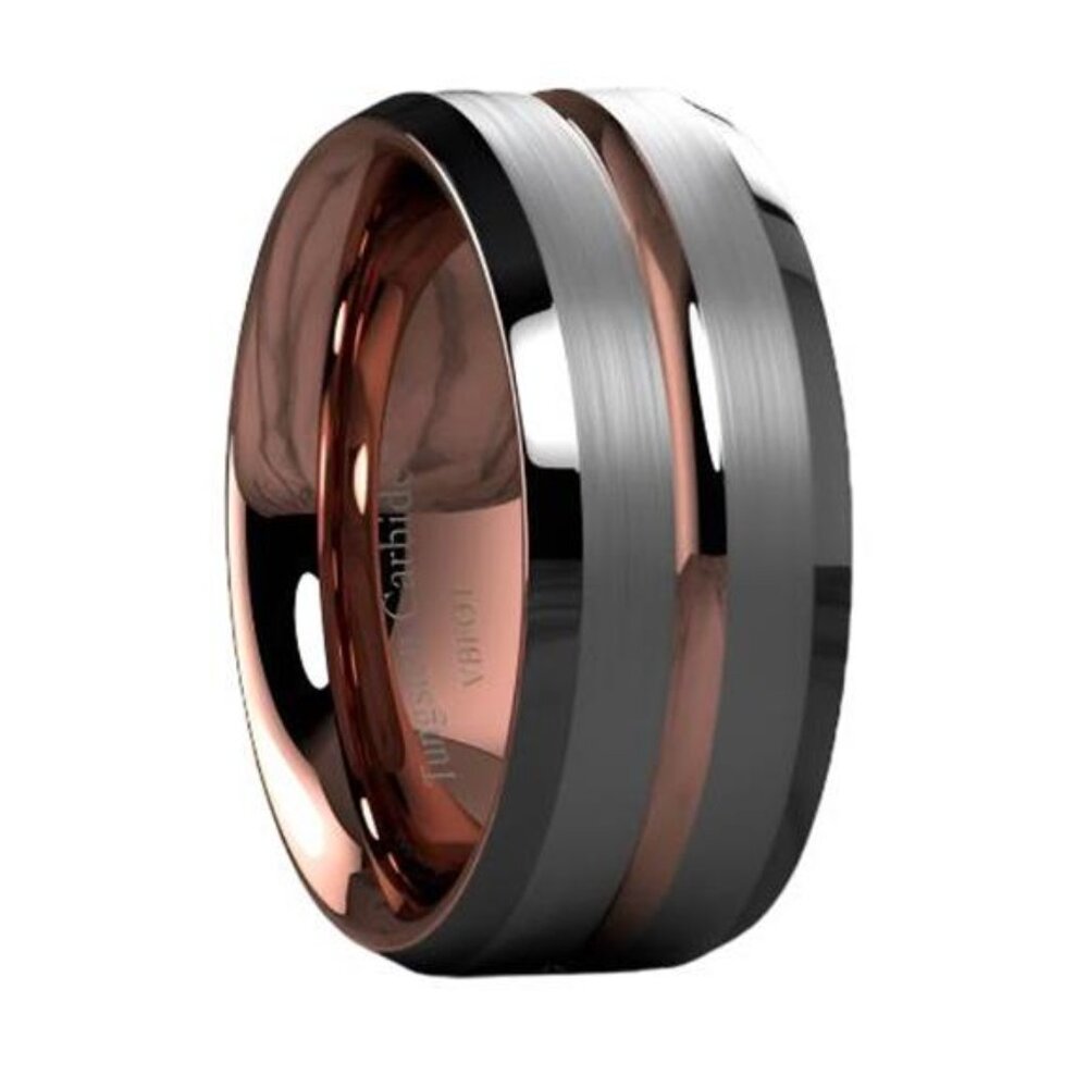 Men's Wedding Band Rings | Silver Brushed Rose Gold Men's Wedding Rings